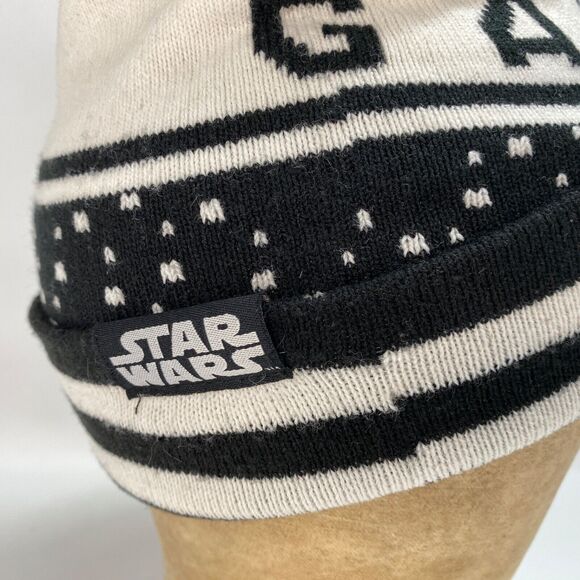 Star Wars Rule The Galaxy Black White Knit Beanie Cap Hat Patch Pom Pom Lined - Picture 4 of 15
